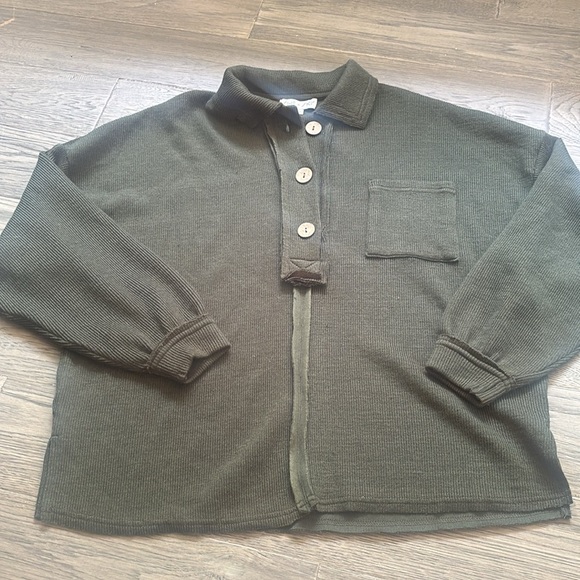 She + Sky | Dark Green Ribbed Oversized Sweater Size Medium - Picture 2 of 10